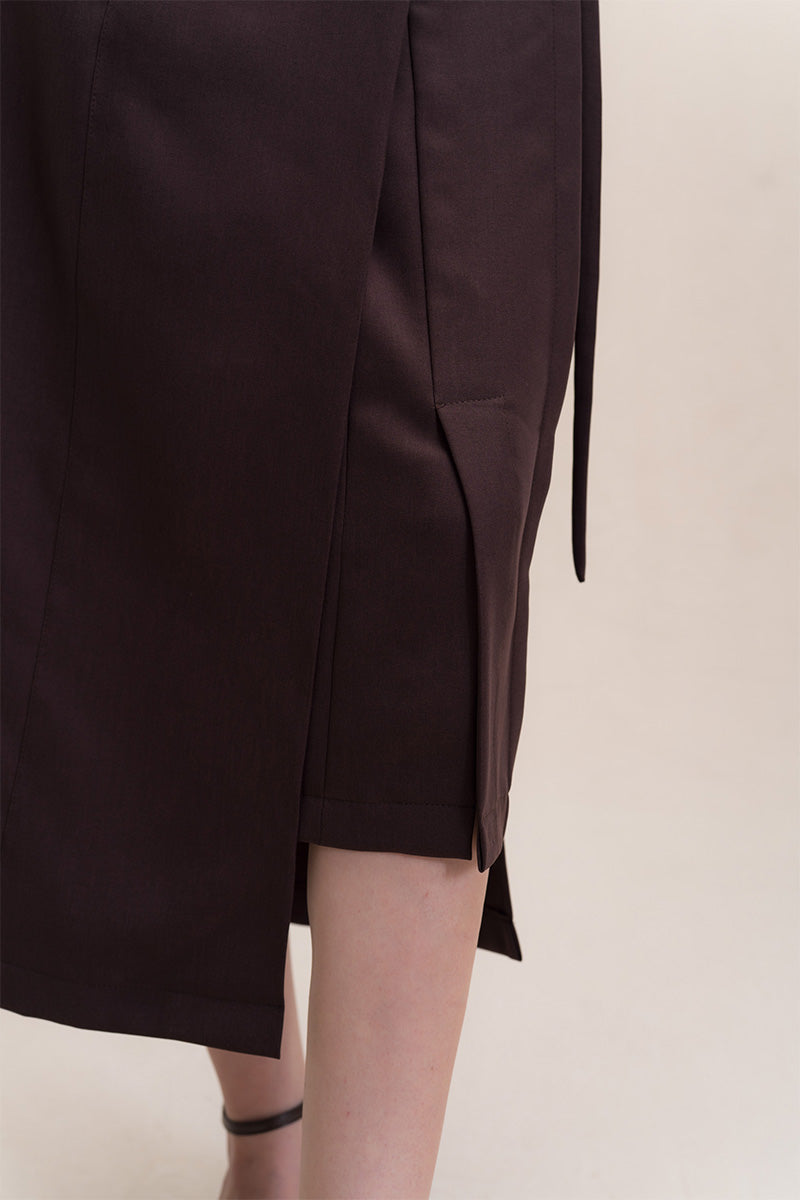 Asymmetric Wrap Midi Skirt In Dark Brown