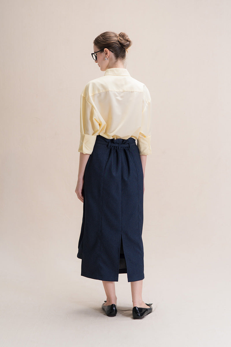 Asymmetric Wrap Midi Skirt In Denim Blue