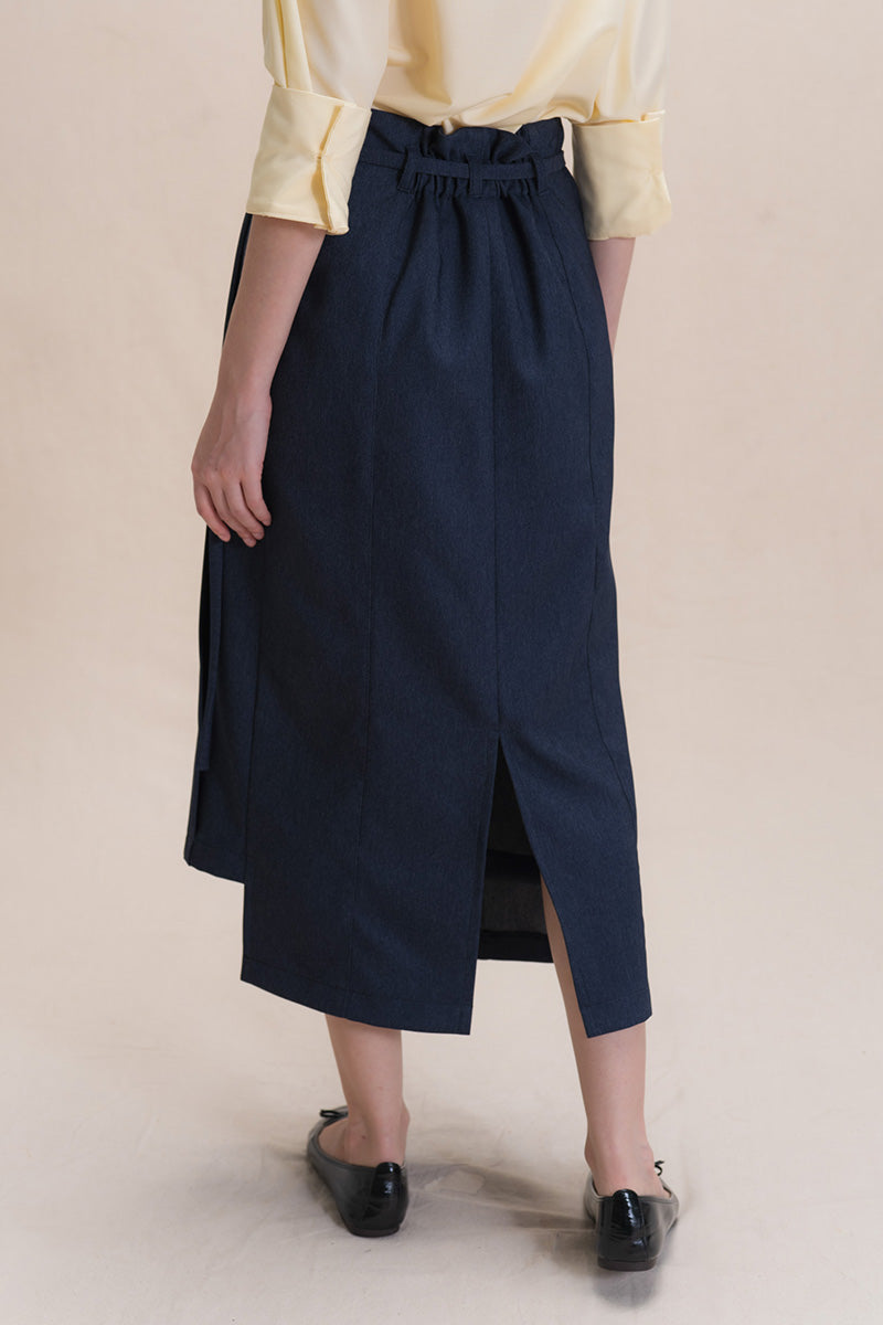 Asymmetric Wrap Midi Skirt In Denim Blue