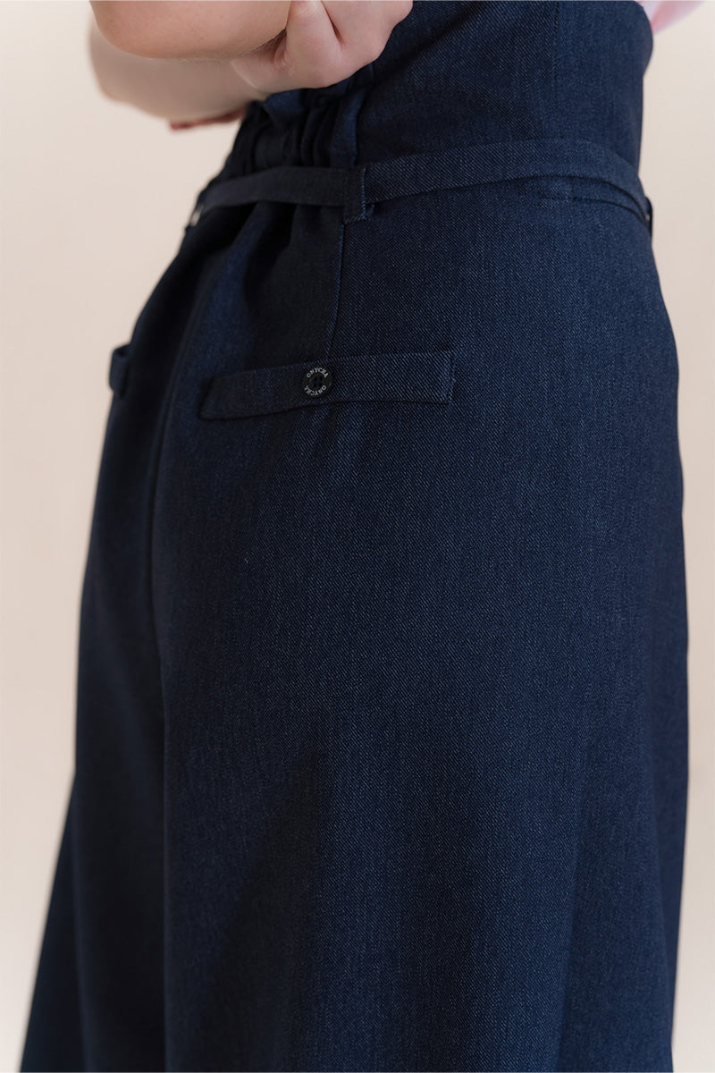 Asymmetric Wrap Wide Leg Pants In Denim Blue