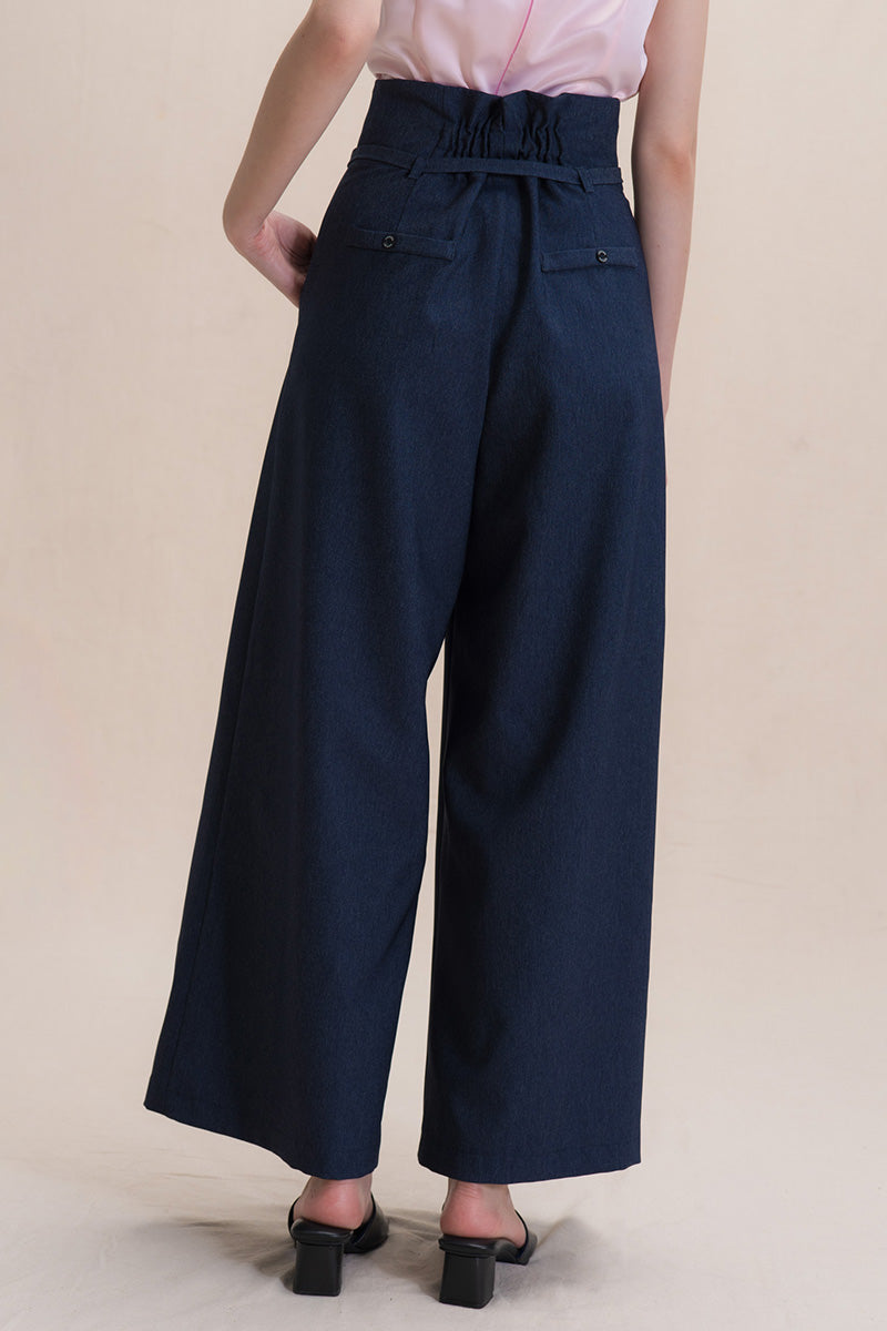 Asymmetric Wrap Wide Leg Pants In Denim Blue