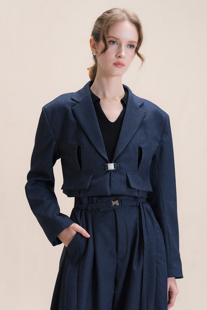 Buckle Cropped Blazer In Denim Blue