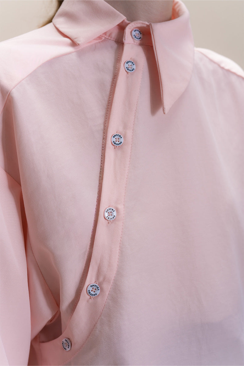 Shirt With Asymmetric Buttons In Peach Pink