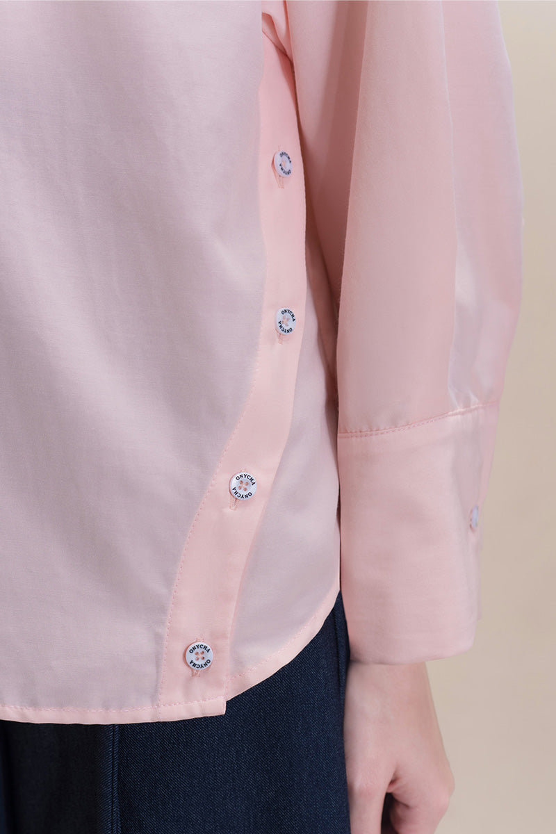 Shirt With Asymmetric Buttons In Peach Pink