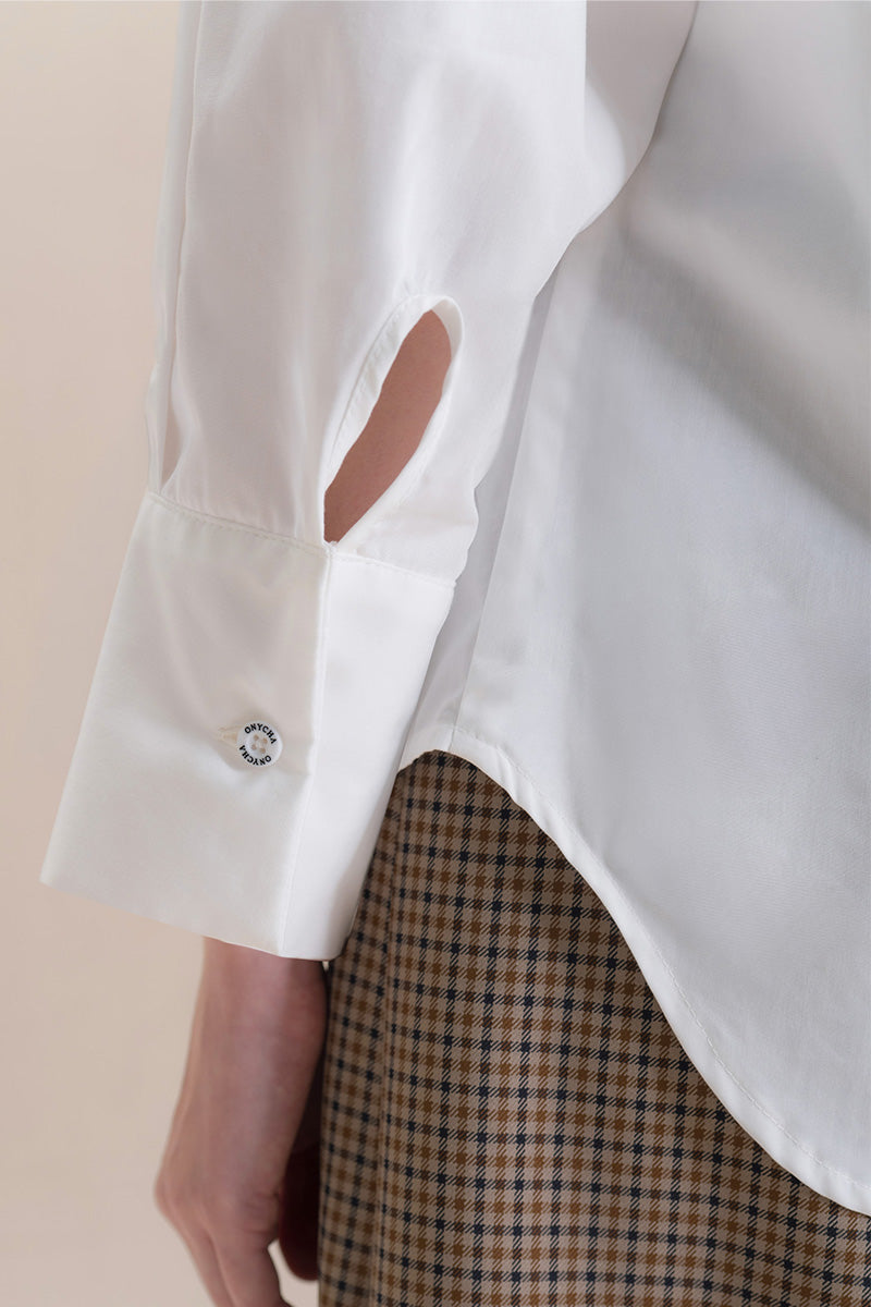 Shirt With Asymmetric Buttons In White Tencel