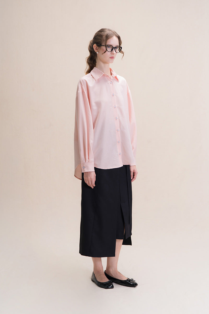 Shirt With Back Ties In Peach Pink