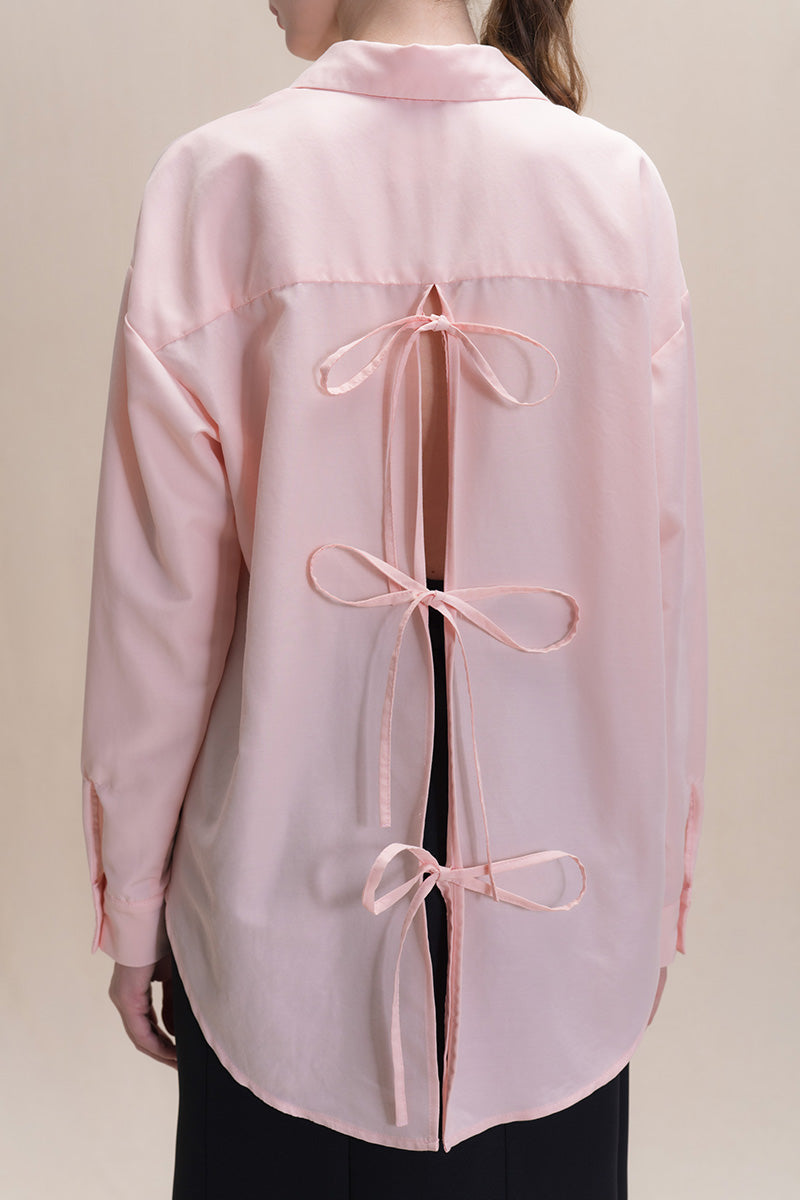 Shirt With Back Ties In Peach Pink