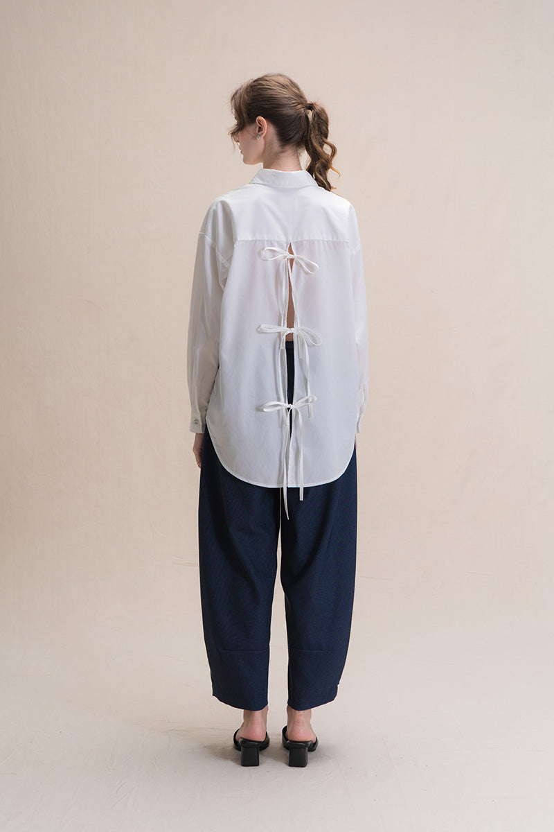Shirt With Back Ties In White Tencel