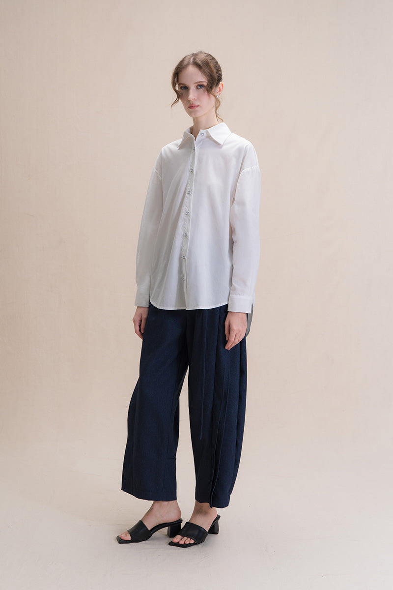 Shirt With Back Ties In White Tencel