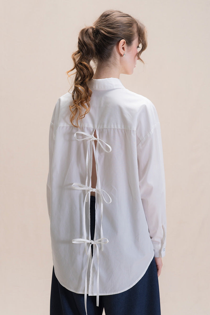 Shirt With Back Ties In White Tencel
