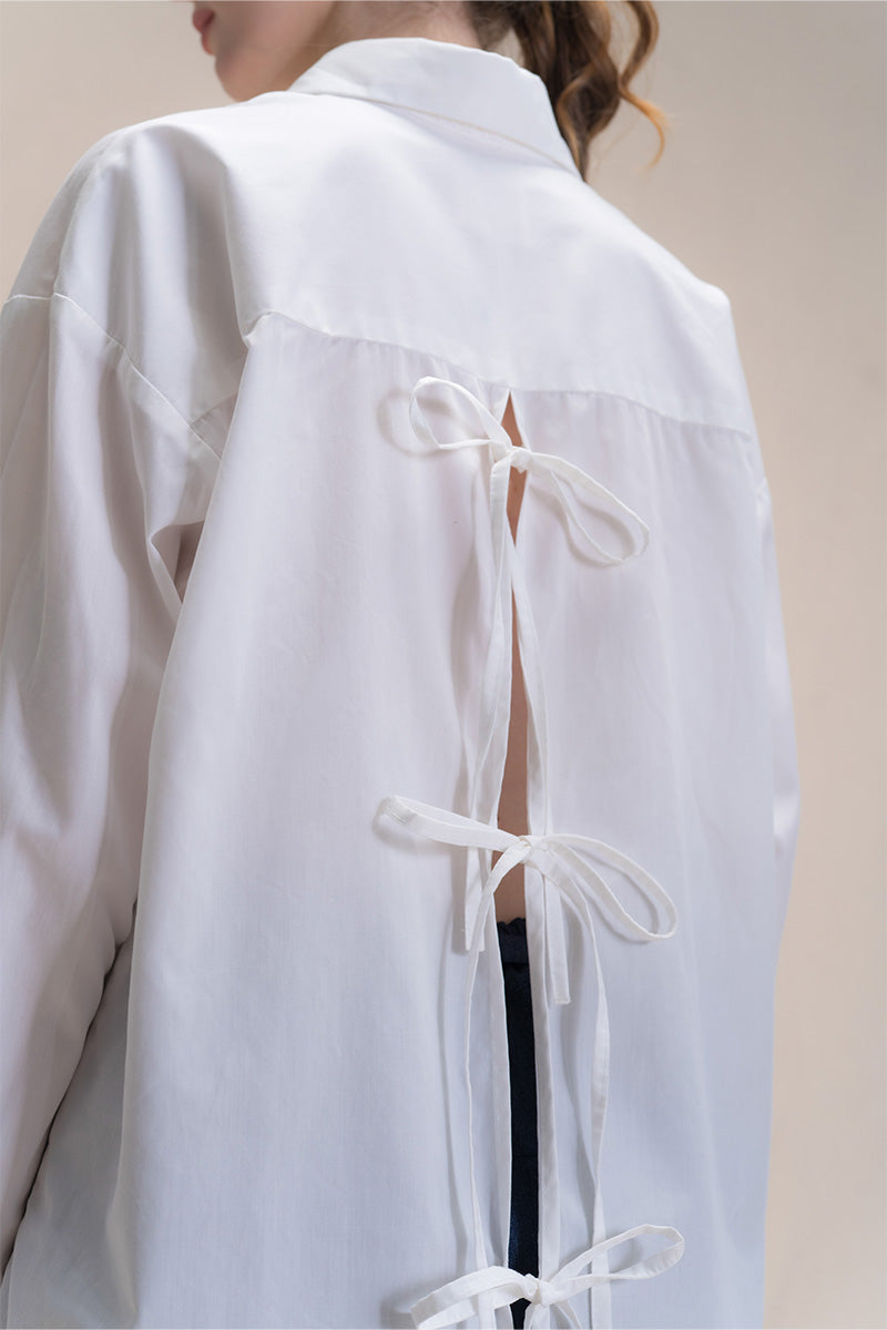 Shirt With Back Ties In White Tencel
