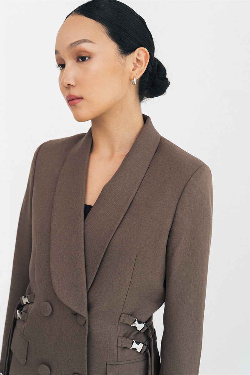 Buckle 15 Long Fitted Blazer In Dark Khaki