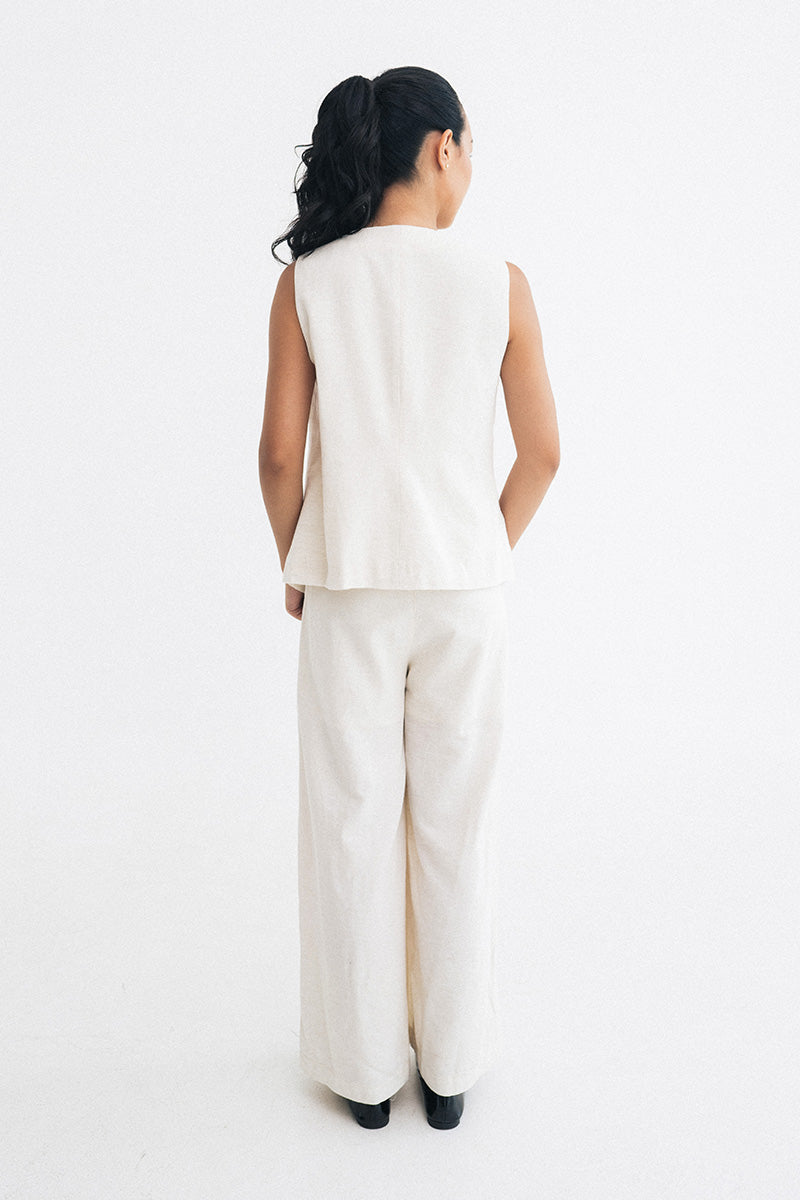 Button Natural Vest Set In Broken White