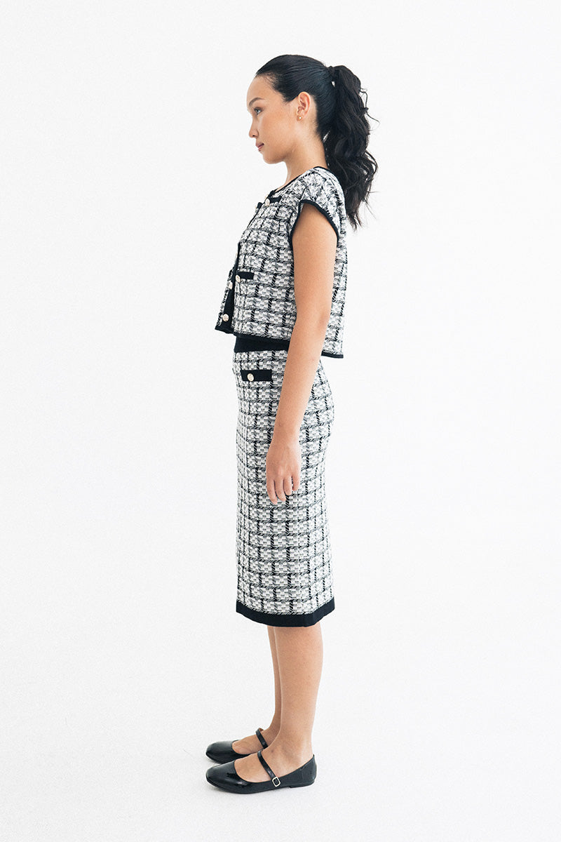 Check Knitted Blouse In Black