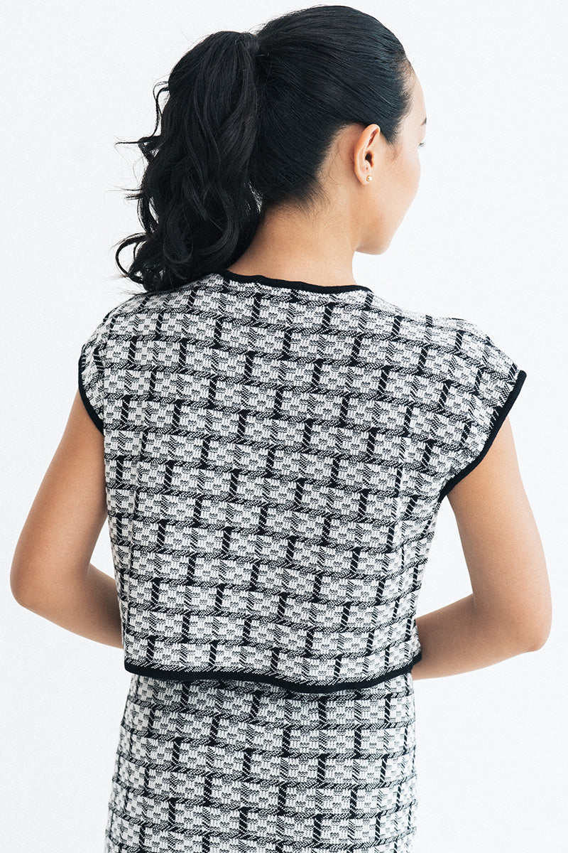 Check Knitted Blouse In Black