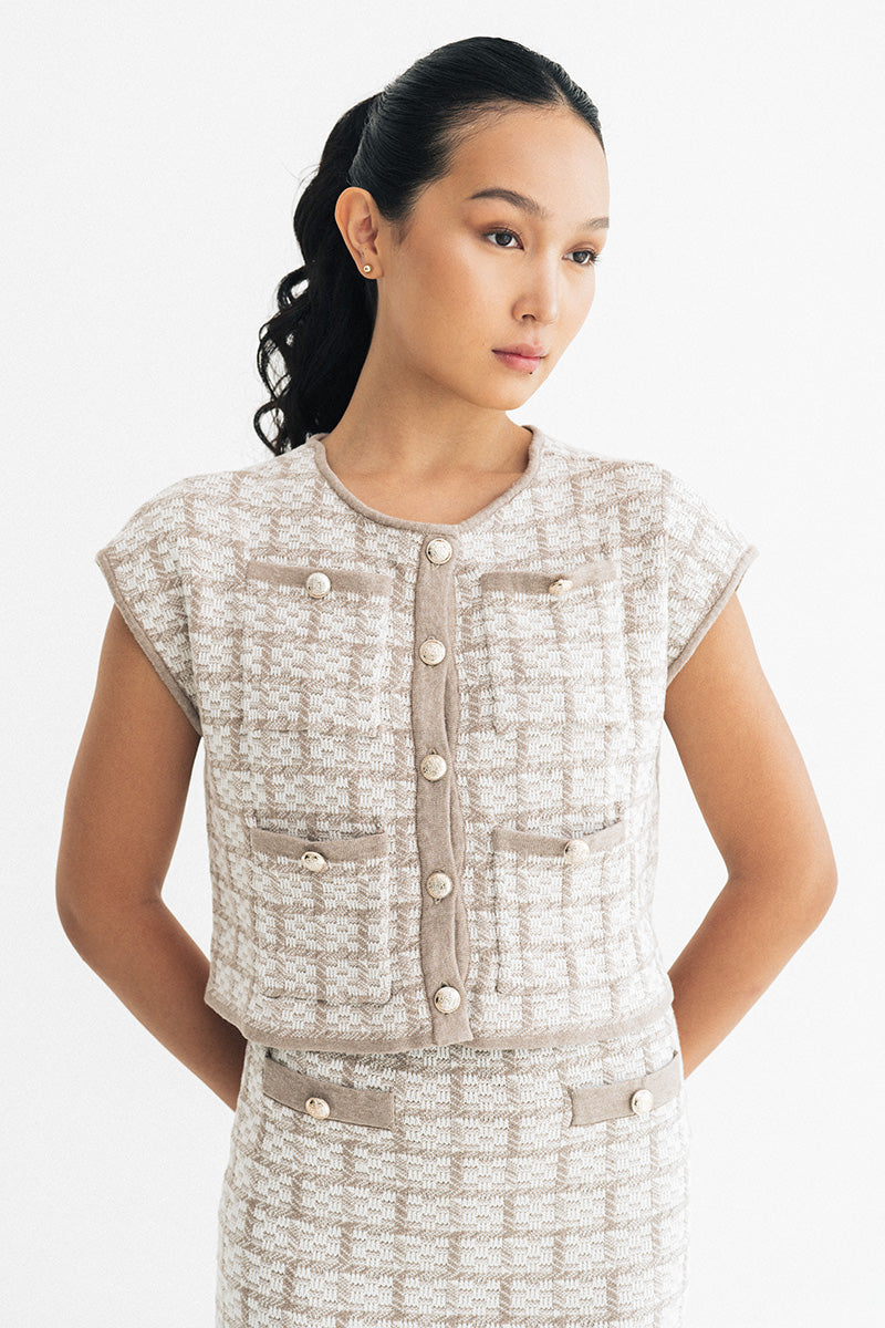 Check Knitted Blouse In Brown