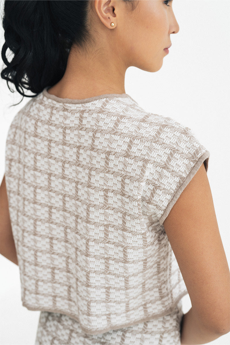 Check Knitted Blouse In Brown