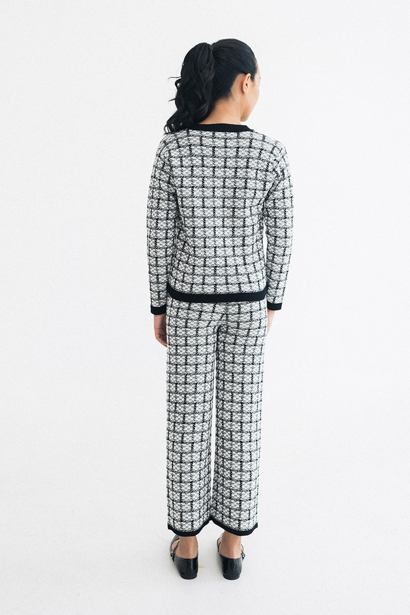 Check Knitted Cardigan In Black