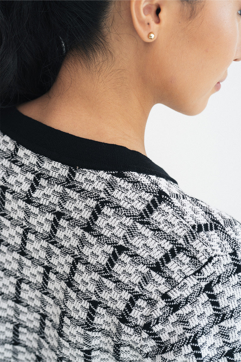 Check Knitted Cardigan In Black