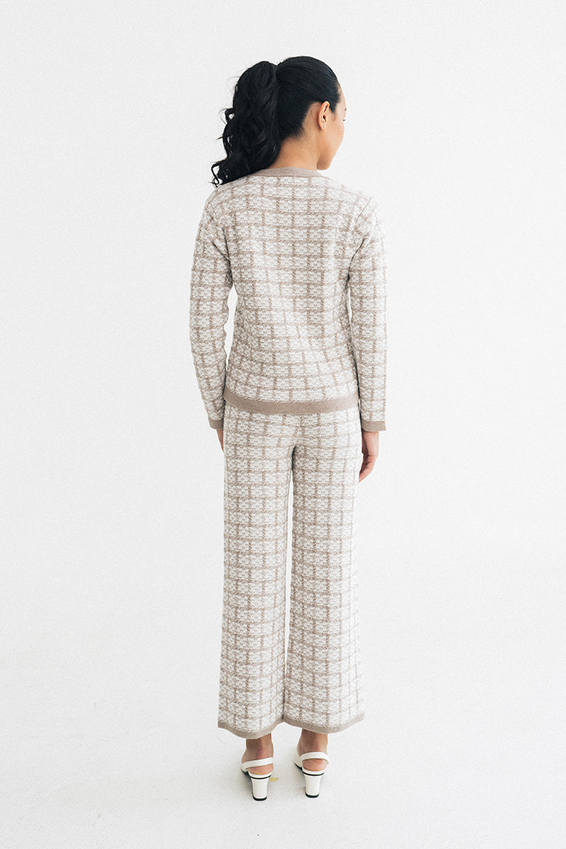 Check Knitted Cardigan In Brown