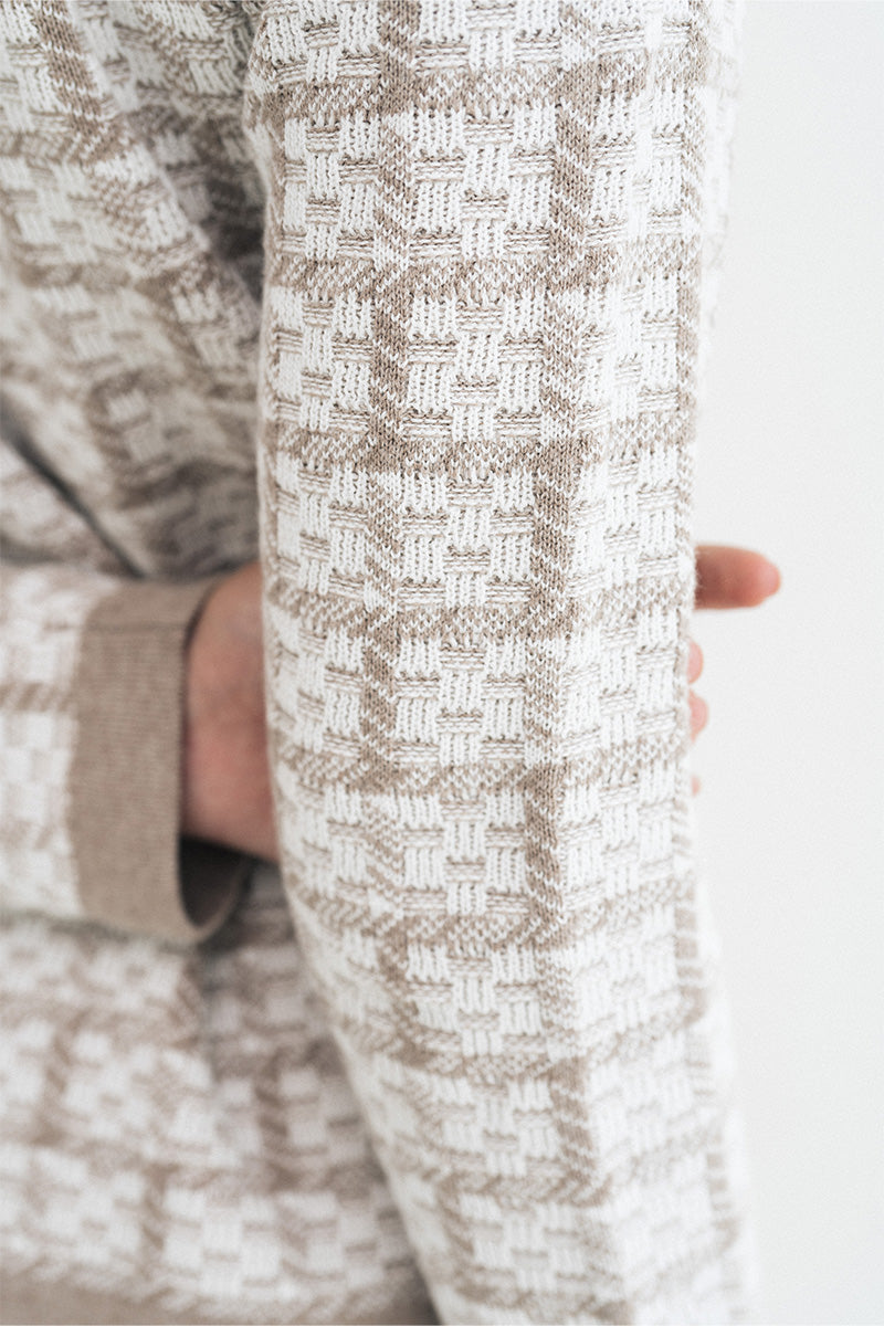 Check Knitted Cardigan In Brown