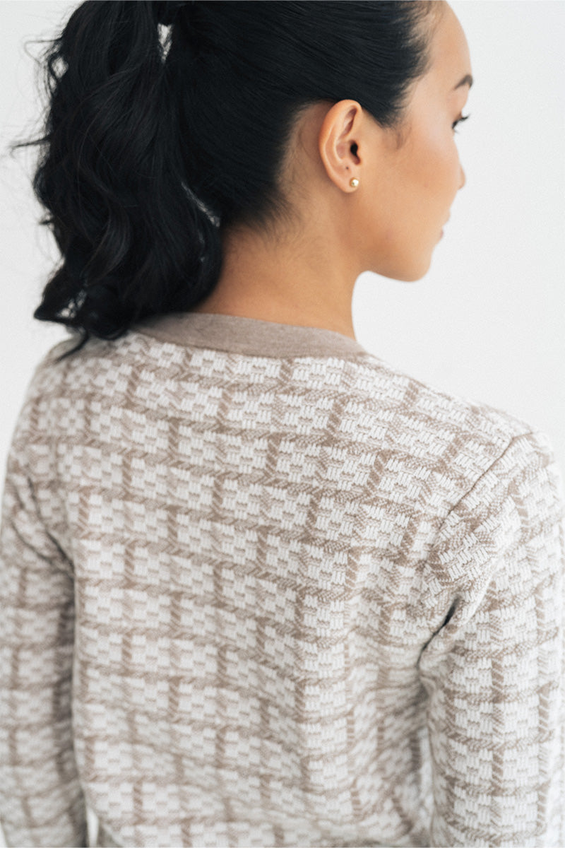 Check Knitted Cardigan In Brown