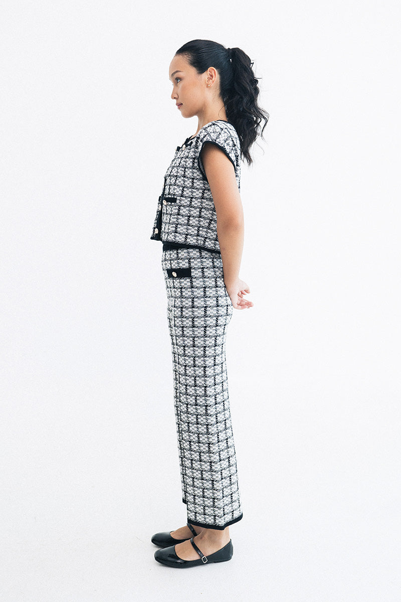 Check Knitted Pants In Black