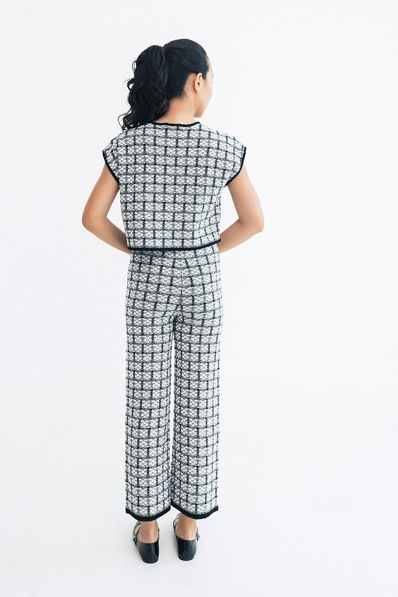 Check Knitted Pants In Black
