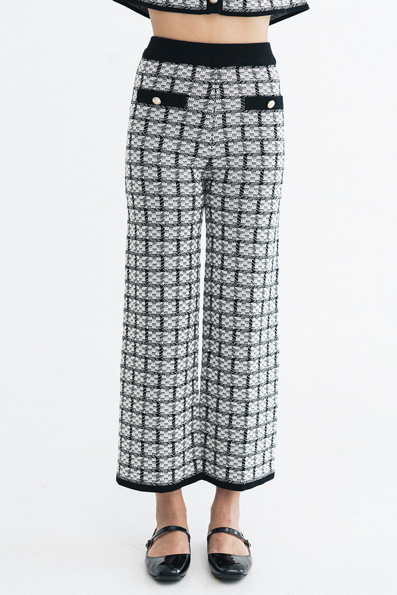 Check Knitted Pants In Black