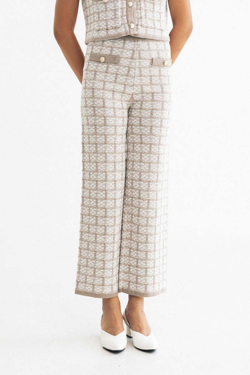 Check Knitted Pants In Brown