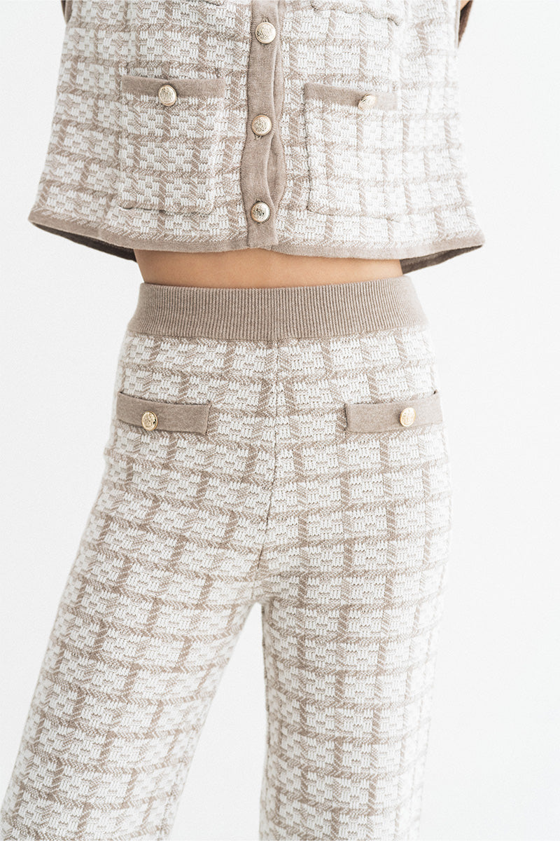 Check Knitted Pants In Brown