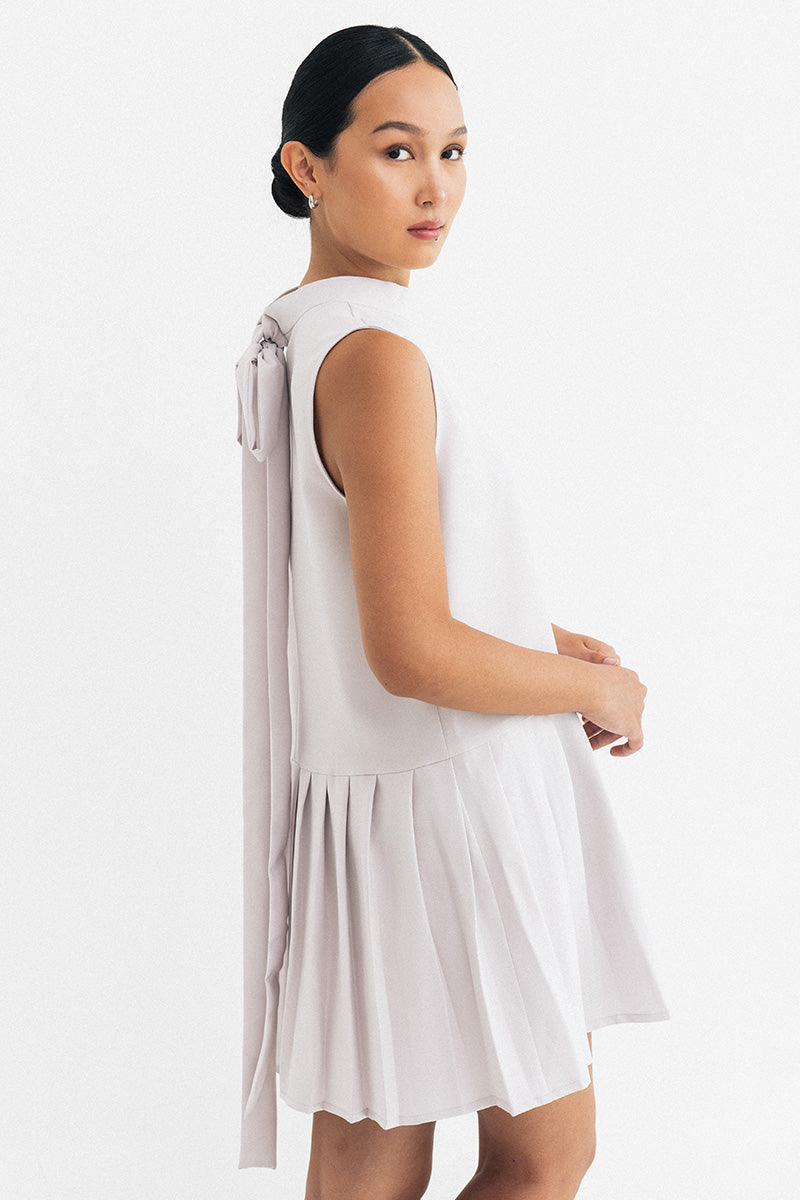 Ribbon Mini Dress In Light Grey