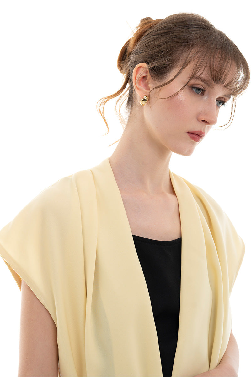 Cap-Sleeved Tie Waist Vest In Butter Yellow