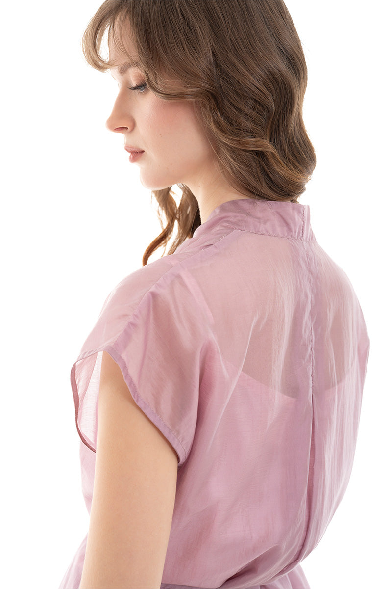 Cap-Sleeved Tie Waist Vest In Mauve Pink