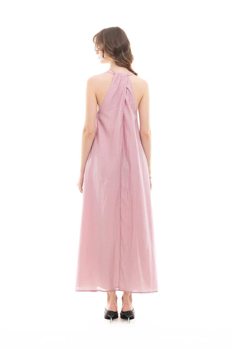 Halter Maxi Dress In Mauve Pink