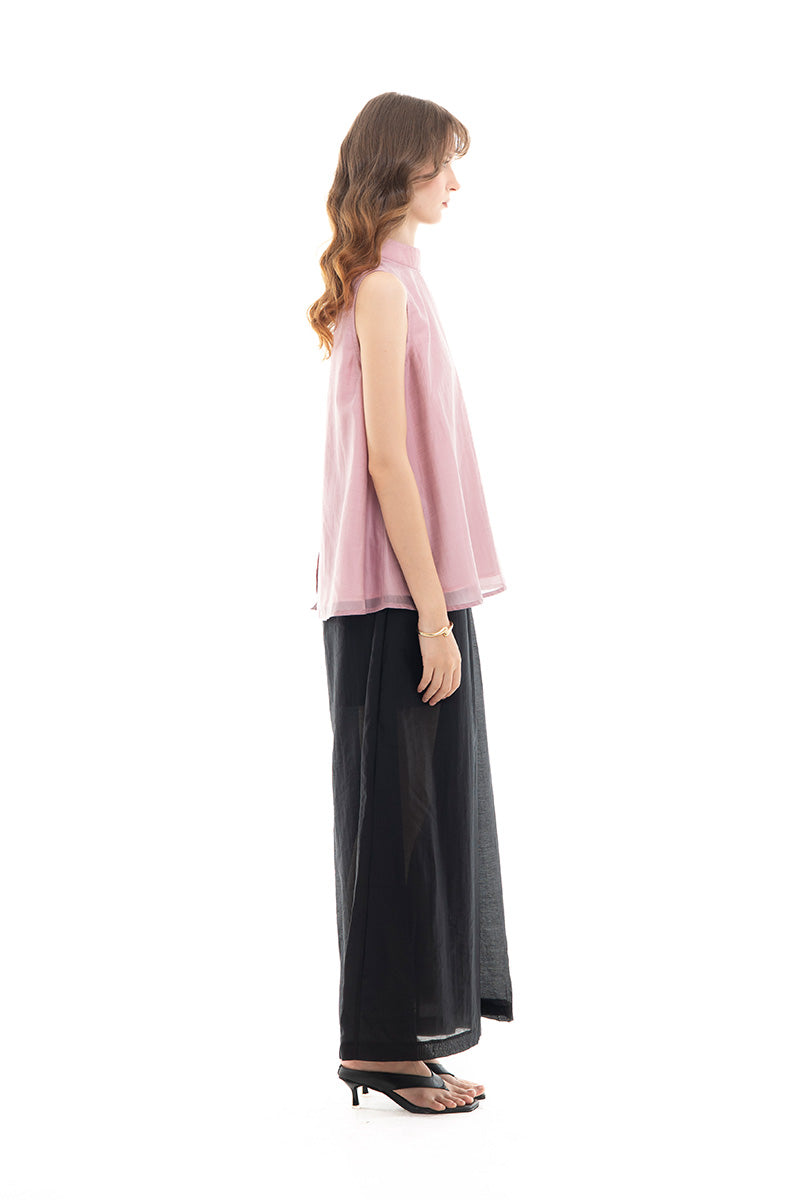 Mock Neck Sleeveless Top In Mauve Pink