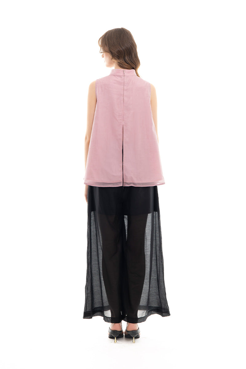 Mock Neck Sleeveless Top In Mauve Pink