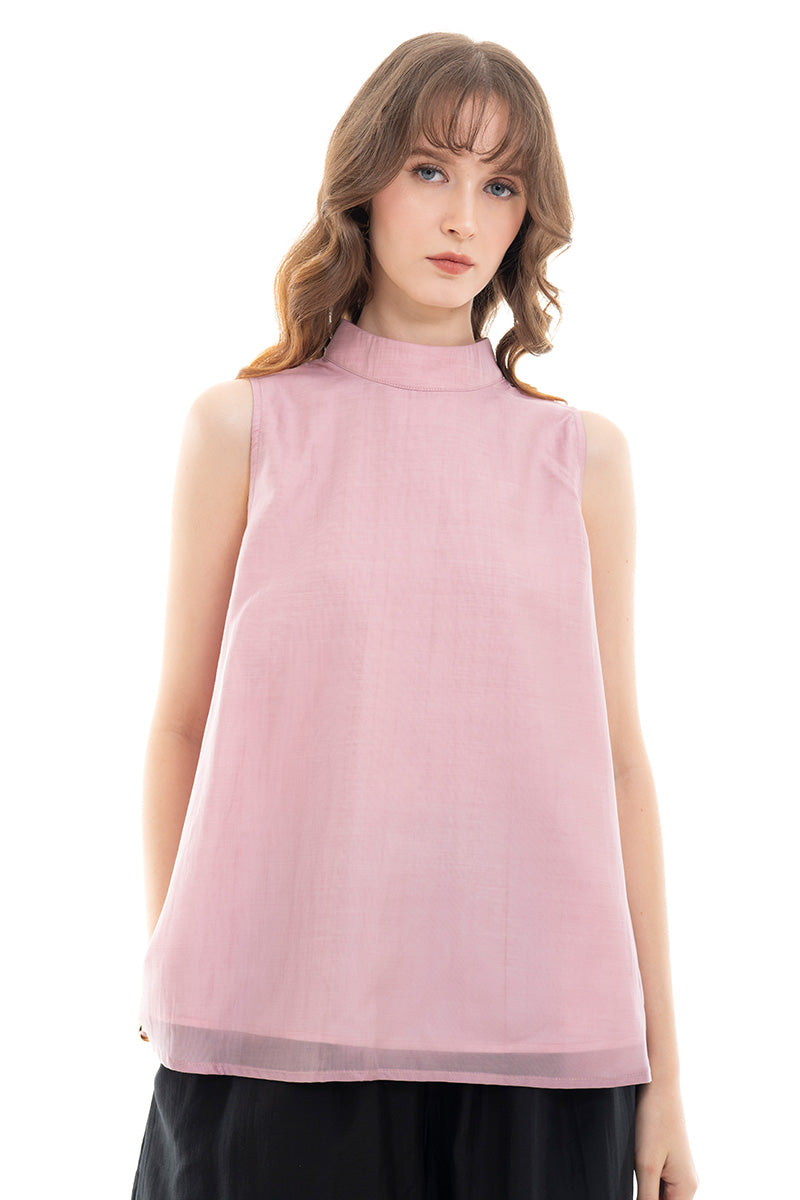 Mock Neck Sleeveless Top In Mauve Pink