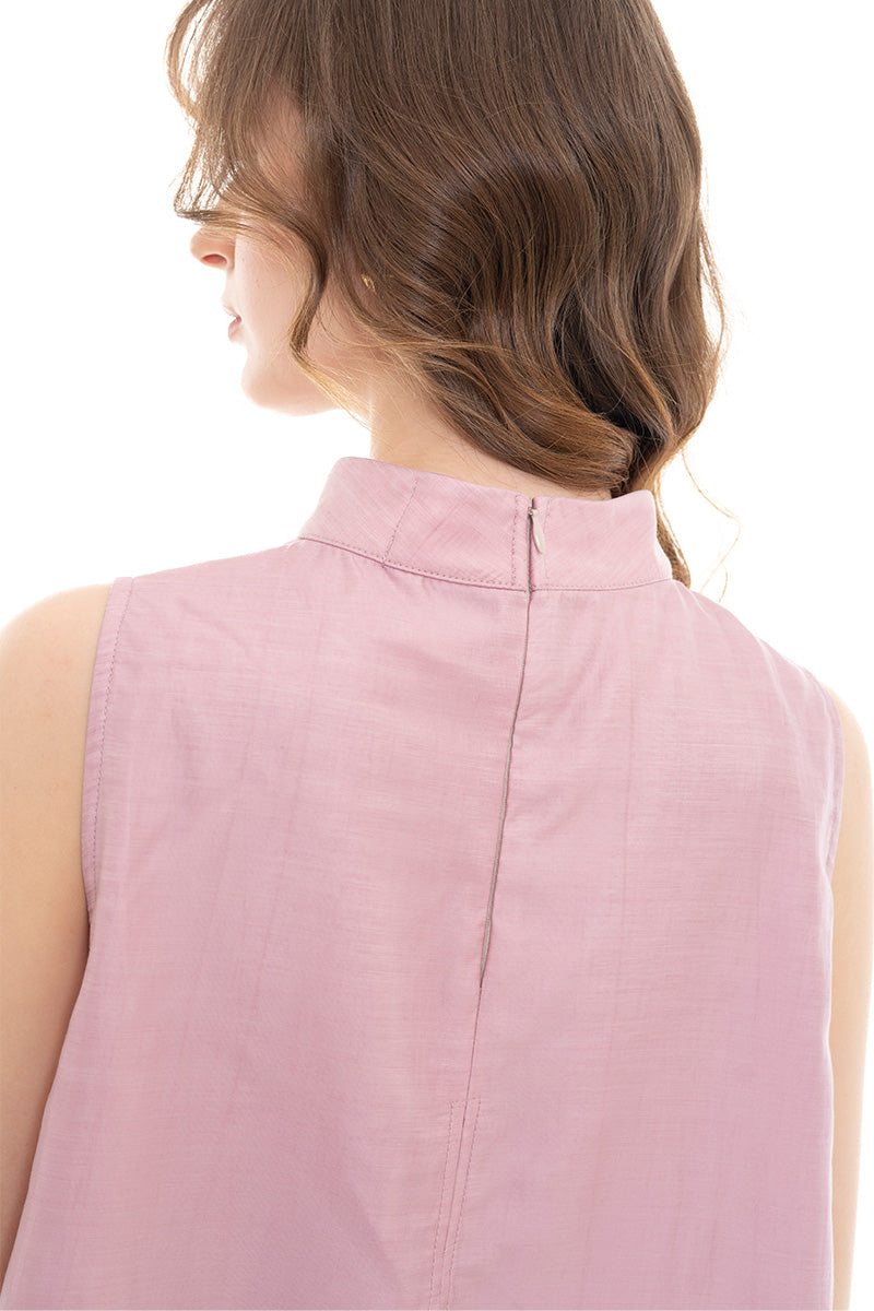 Mock Neck Sleeveless Top In Mauve Pink