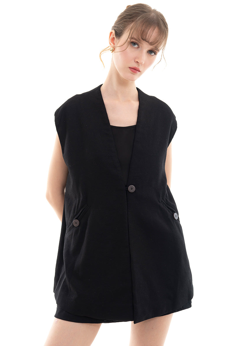 Natural Oversized Vest In Black