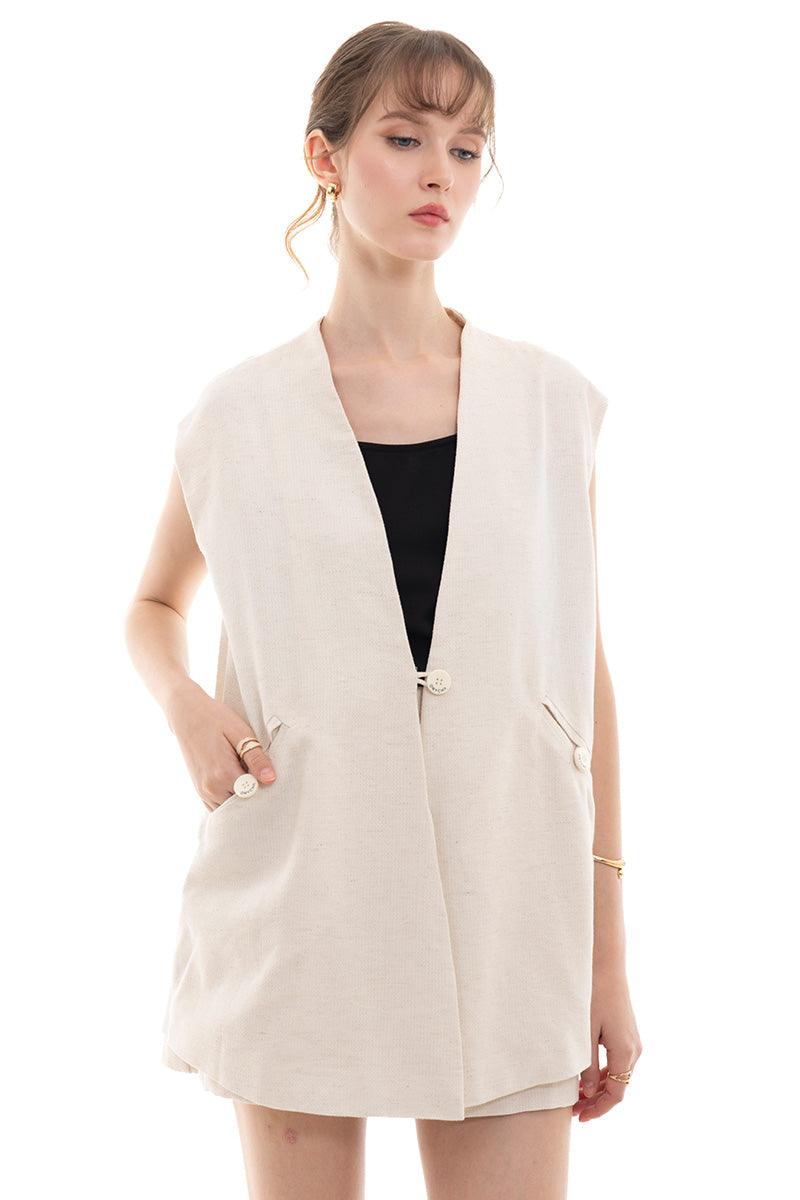 Natural Oversized Vest In Broken White