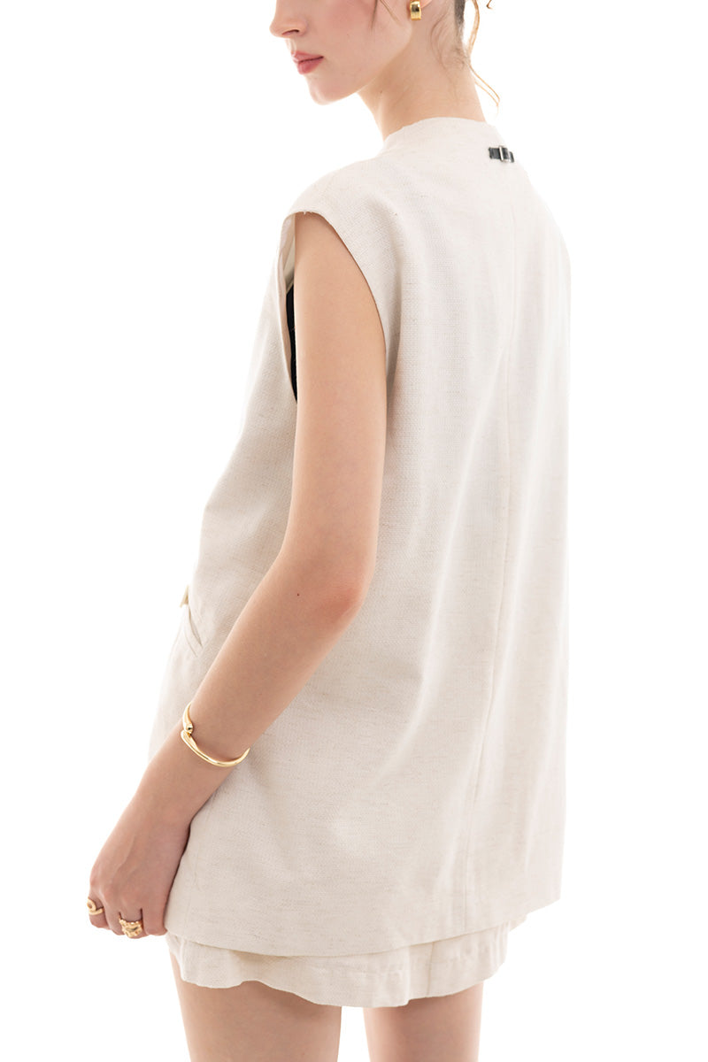 Natural Oversized Vest In Broken White