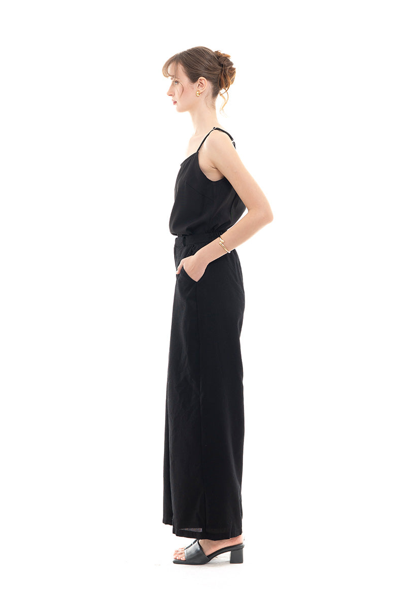 Natural Pleated Wide Leg Pants In Black