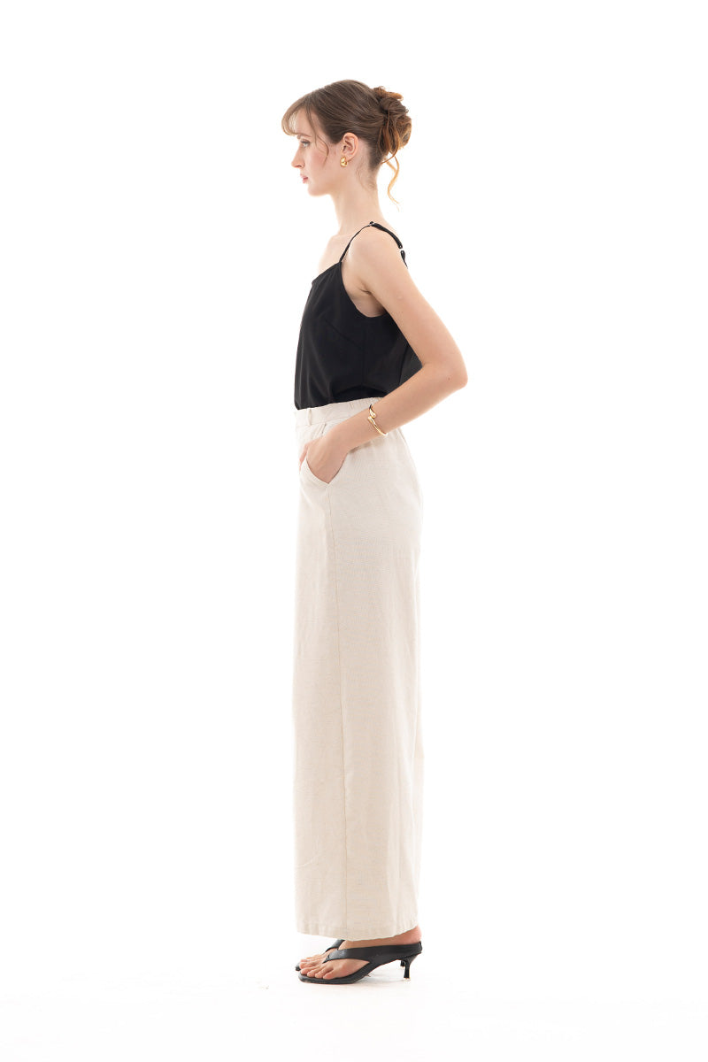Natural Pleated Wide Leg Pants In Broken White