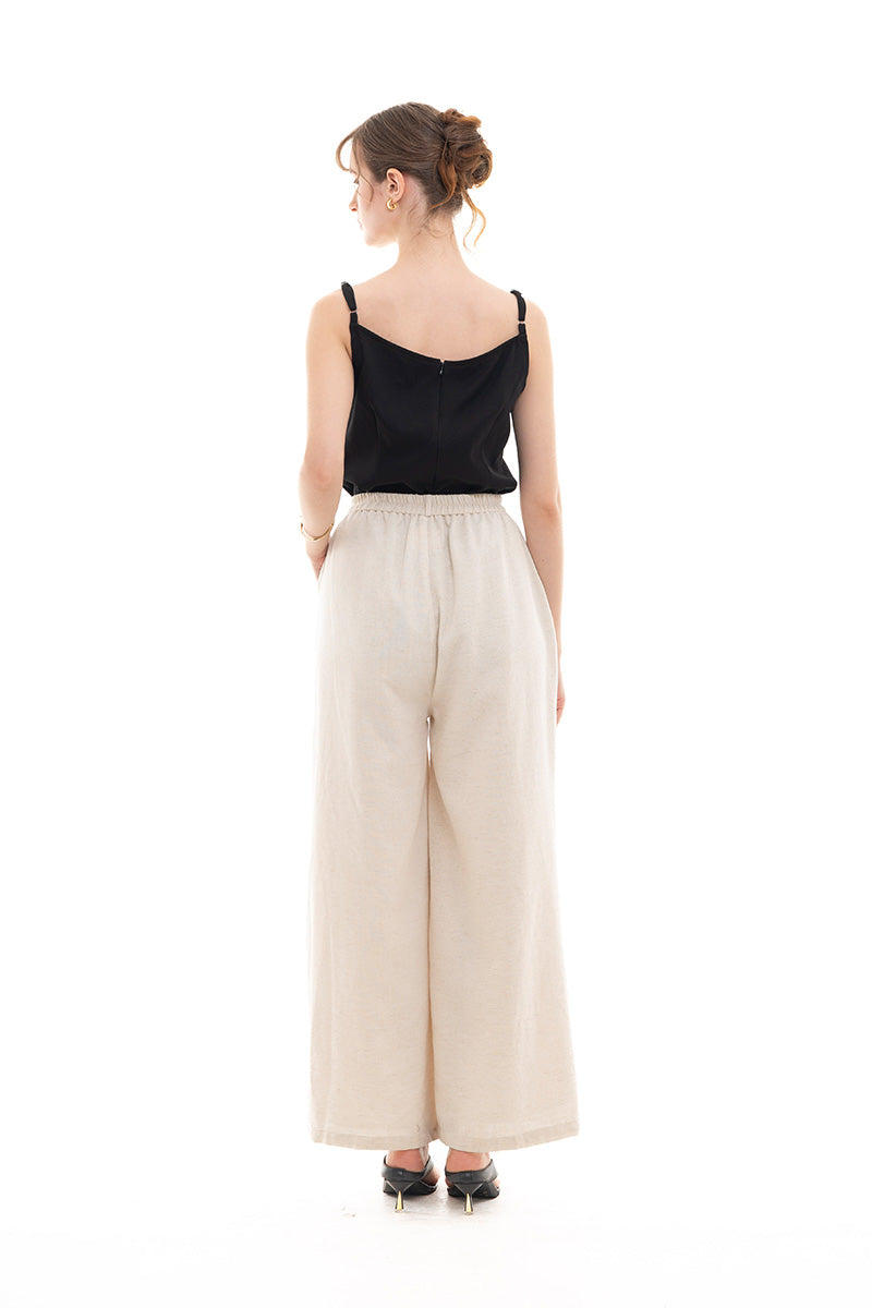 Natural Pleated Wide Leg Pants In Broken White