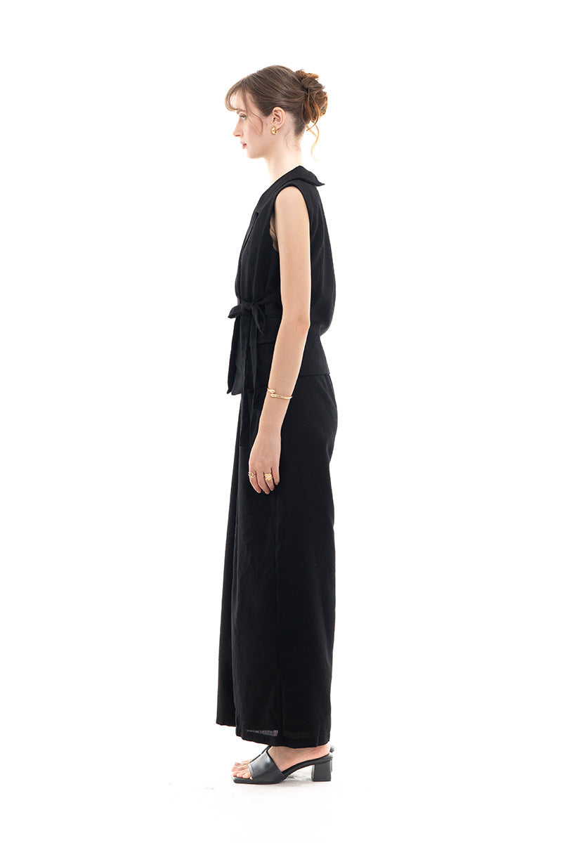 Natural Wrap Tie-Front Vest In Black