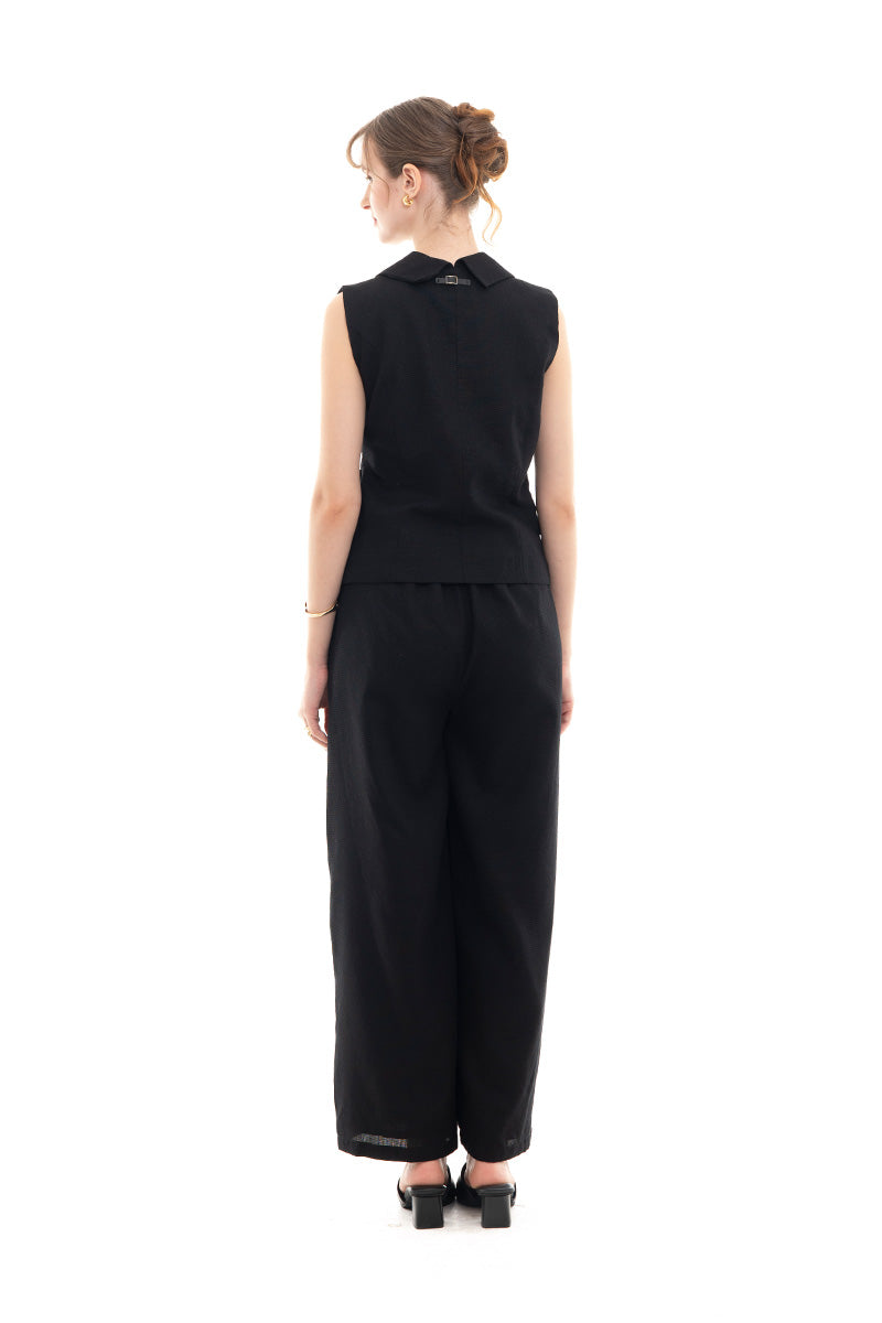 Natural Wrap Tie-Front Vest In Black