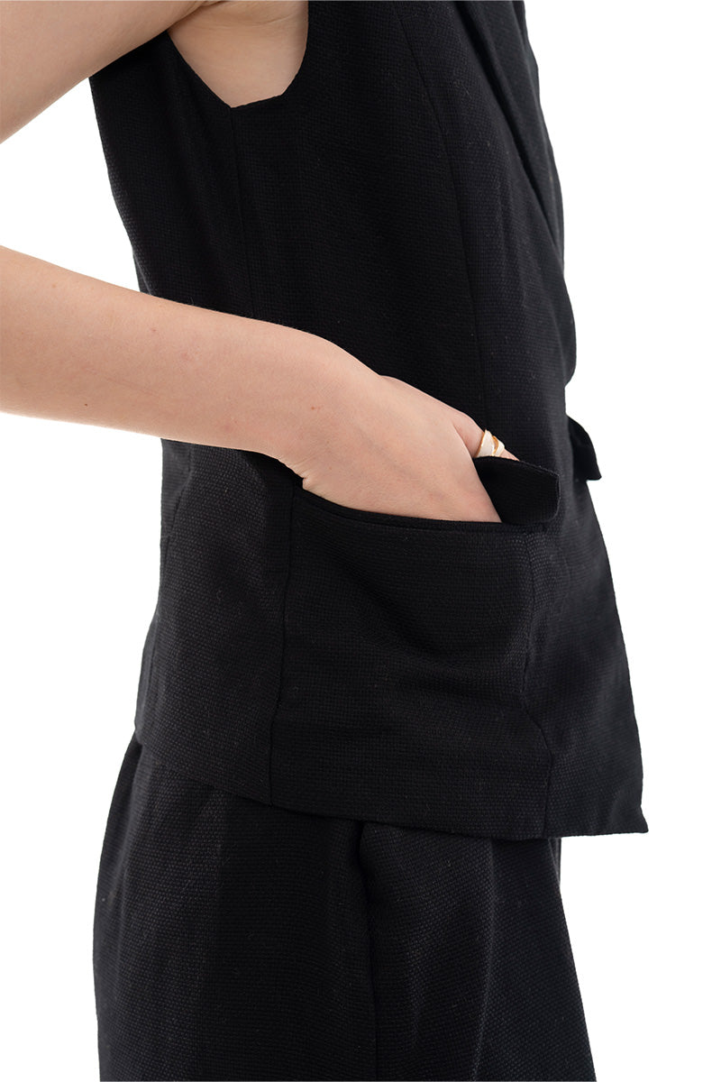 Natural Wrap Tie-Front Vest In Black