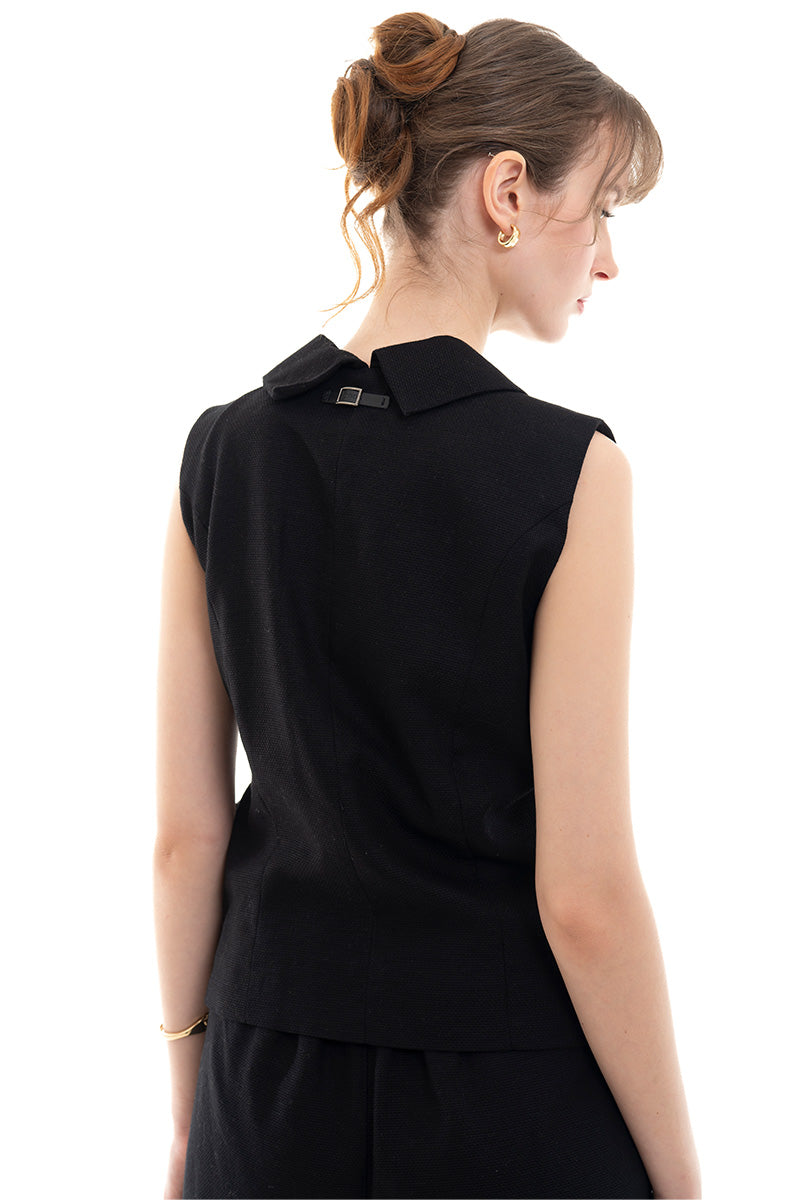 Natural Wrap Tie-Front Vest In Black
