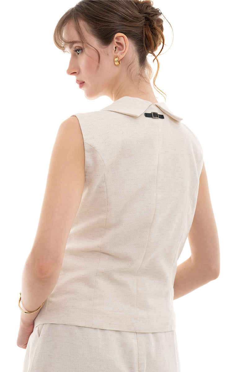 Natural Wrap Tie-Front Vest In Broken White